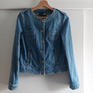 Love Moschino Denim Trucker Jacket Button Front Logo Patch Classic Designer 8